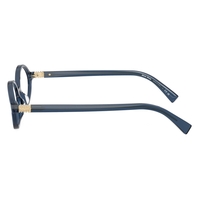 Miu Miu VMU 01X 08Q-1O1: occhiale da vista da donna dalla forma ovale in acetato Cristallo Blu, calibro 50.