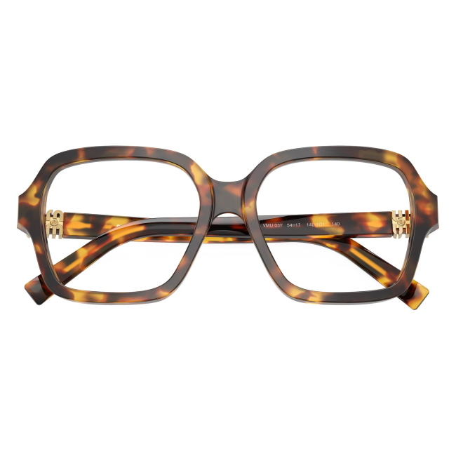 Miu Miu VMU 03Y 14L-1O1: occhiale da vista da donna dalla forma squadrata in acetato Havana Miele, calibro 54.