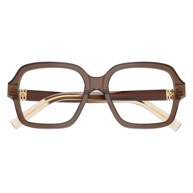 Miu Miu VMU 03Y 23H-1O1: occhiale da vista da donna dalla forma squadrata in acetato Marrone Trasparente, calibro 52.
