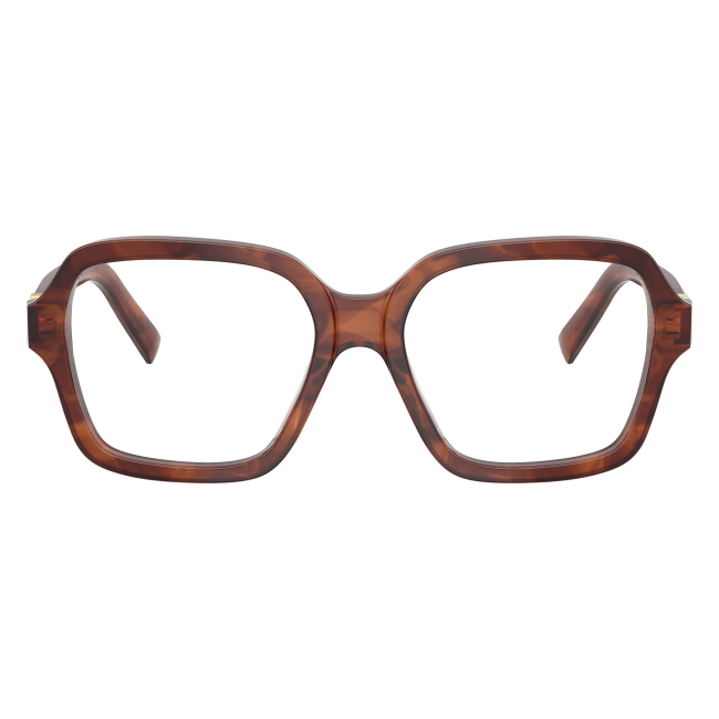 Miu Miu VMU 03Y 26E-1O1: occhiale da vista da donna dalla forma squadrata in acetato Tabacco striato, calibro 52.