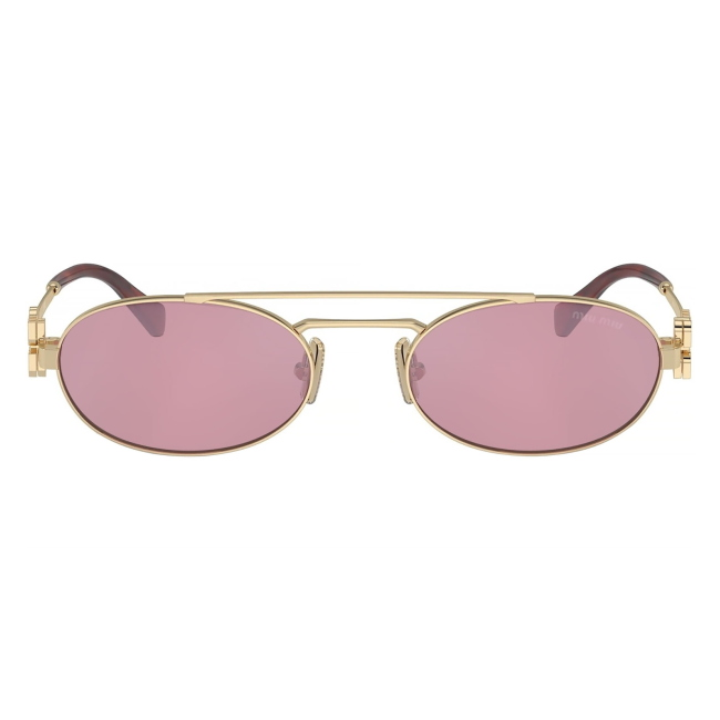 Miu Miu SMU 54Z ZVN-50D: occhiale da sole da donna dalla forma ovale in metallo Oro Pallido, con lenti Rosa scuro argento, calibro 53.