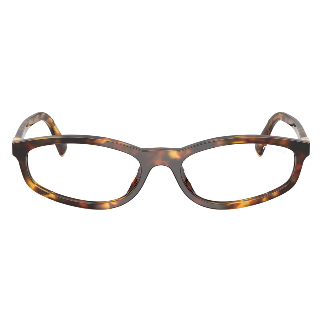 Miu Miu SMU A06 14L-08N: occhiale da sole da donna dalla forma irregolare in acetato Havana Miele, con lenti Clear Blue-Violet Light Filter, calibro 54.