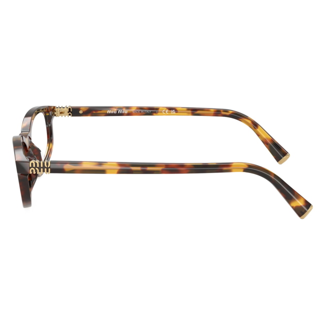 Miu Miu SMU A06 14L-08N: occhiale da sole da donna dalla forma irregolare in acetato Havana Miele, con lenti Clear Blue-Violet Light Filter, calibro 54.