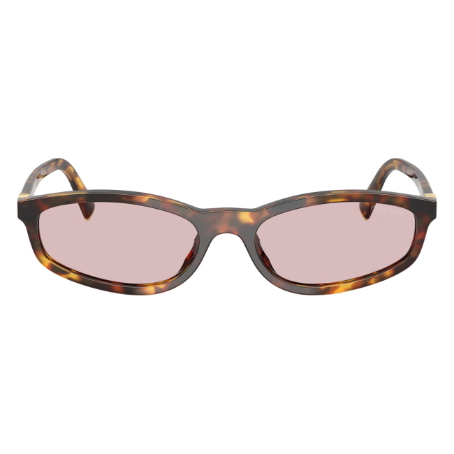 Miu Miu SMU A06 14L-4I0: occhiale da sole da donna dalla forma irregolare in acetato Havana Miele, con lenti Rosa, calibro 54.