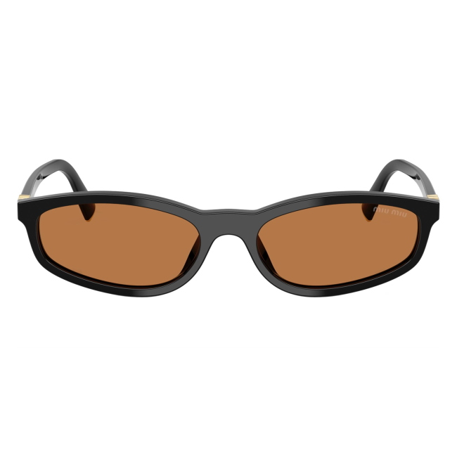 Miu Miu SMU A06 16K-10I: occhiale da sole da donna dalla forma irregolare in acetato Nero, con lenti Marrone, calibro 54.