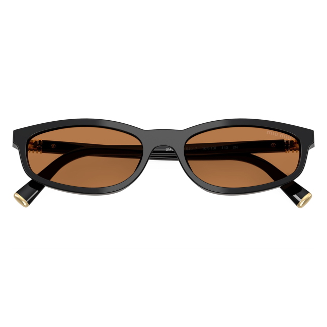 Miu Miu SMU A06 16K-10I: occhiale da sole da donna dalla forma irregolare in acetato Nero, con lenti Marrone, calibro 54.