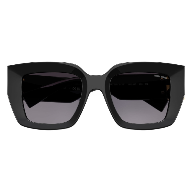 Miu Miu SMU B05 16K-90A: occhiale da sole da donna dalla forma squadrata in acetato Nero, con lenti Grigio Sfumato, calibro 51.