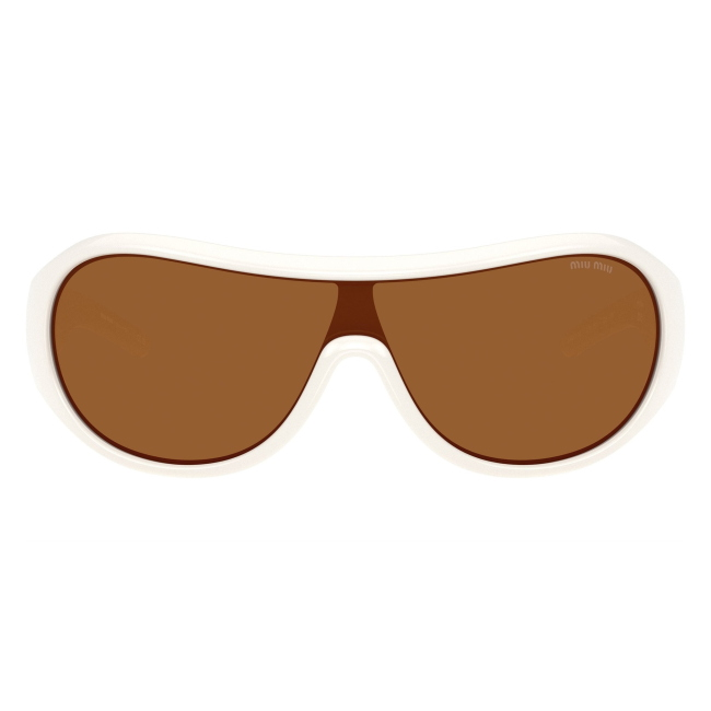 Miu Miu SMU B14 17K-20V: occhiale da sole da donna dalla forma irregolare in iniettato Bianco, con lenti Bronzo Scuro, calibro 33.