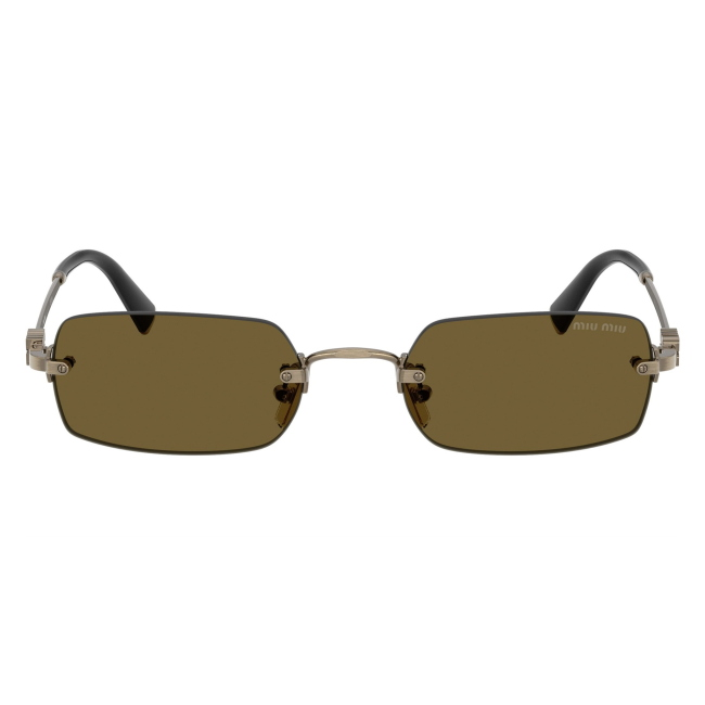 Miu Miu SMU B50 26C-09Z: occhiale da sole da donna dalla forma rettangolare in metallo Old Gold, con lenti Marrone scuro, calibro 50.