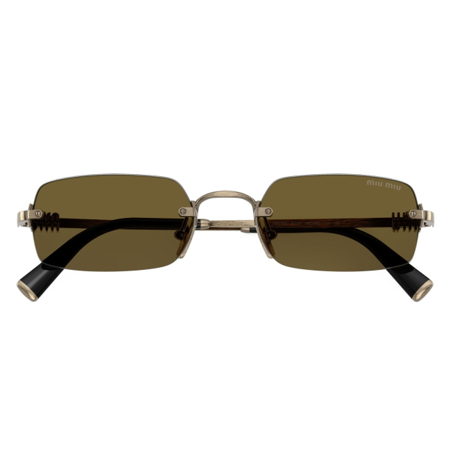 Miu Miu SMU B50 26C-09Z: occhiale da sole da donna dalla forma rettangolare in metallo Old Gold, con lenti Marrone scuro, calibro 50.