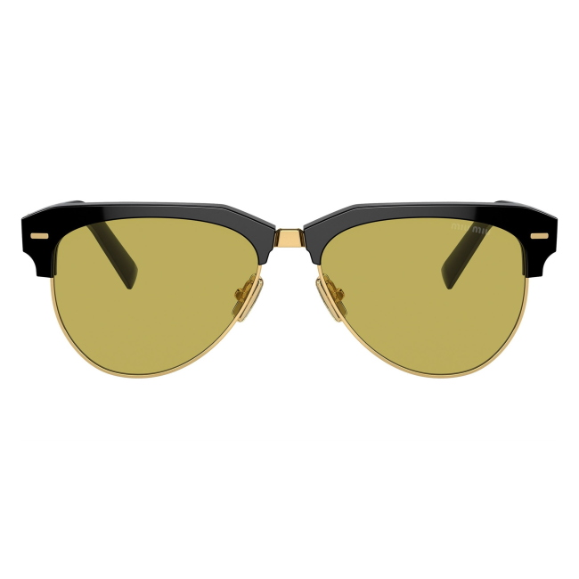 Miu Miu SMU 09Z 1AB-07O: occhiale da sole da donna dalla forma pilot in acetato Nero, con lenti Verde oliva, calibro 57.