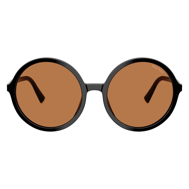 Miu Miu SMU B02 16K-90Q: occhiale da sole da donna dalla forma rotonda in acetato Nero, con lenti Marrone, calibro 59.