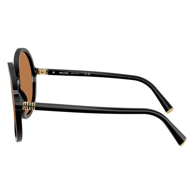 Miu Miu SMU B02 16K-90Q: occhiale da sole da donna dalla forma rotonda in acetato Nero, con lenti Marrone, calibro 59.