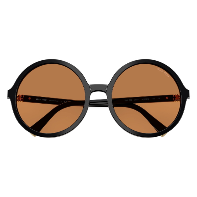 Miu Miu SMU B02 16K-90Q: occhiale da sole da donna dalla forma rotonda in acetato Nero, con lenti Marrone, calibro 59.