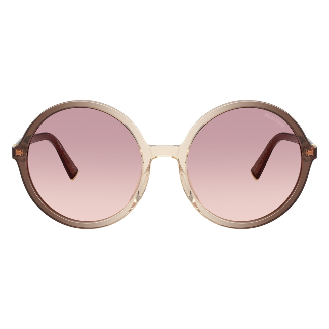 Miu Miu SMU B02 25G-40S: occhiale da sole da donna dalla forma rotonda in acetato Marrone sfumato, con lenti Marrone Sfumato Viola Scuro, calibro 59.