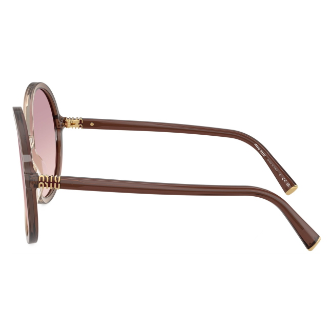 Miu Miu SMU B02 25G-40S: occhiale da sole da donna dalla forma rotonda in acetato Marrone sfumato, con lenti Marrone Sfumato Viola Scuro, calibro 59.