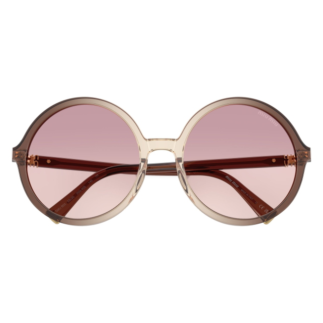 Miu Miu SMU B02 25G-40S: occhiale da sole da donna dalla forma rotonda in acetato Marrone sfumato, con lenti Marrone Sfumato Viola Scuro, calibro 59.