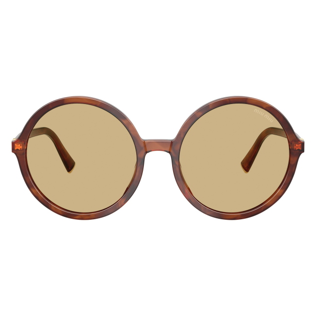 Miu Miu SMU B02 26E-10R: occhiale da sole da donna dalla forma rotonda in acetato Tabacco striato, con lenti Giallo, calibro 59.