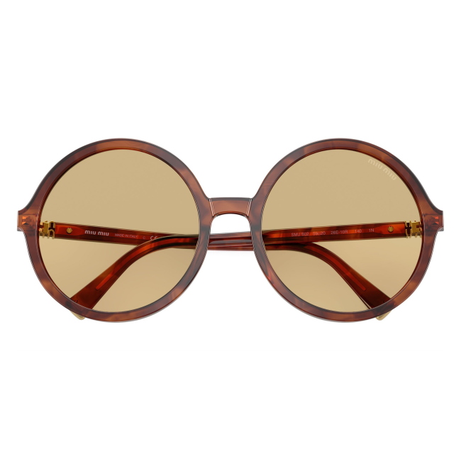 Miu Miu SMU B02 26E-10R: occhiale da sole da donna dalla forma rotonda in acetato Tabacco striato, con lenti Giallo, calibro 59.