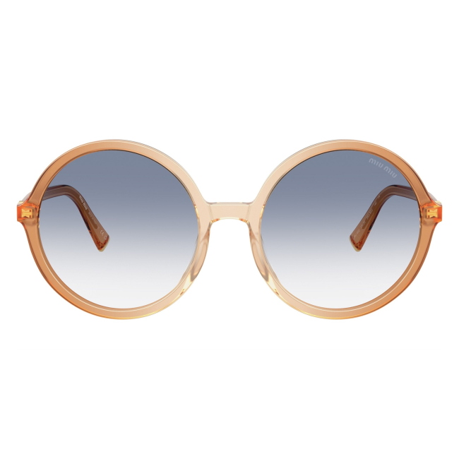 Miu Miu SMU B02 26G-80O: occhiale da sole da donna dalla forma rotonda in acetato Brown Gradient Brandy, con lenti Trasparente Sfumato Azzurro, calibro 59.