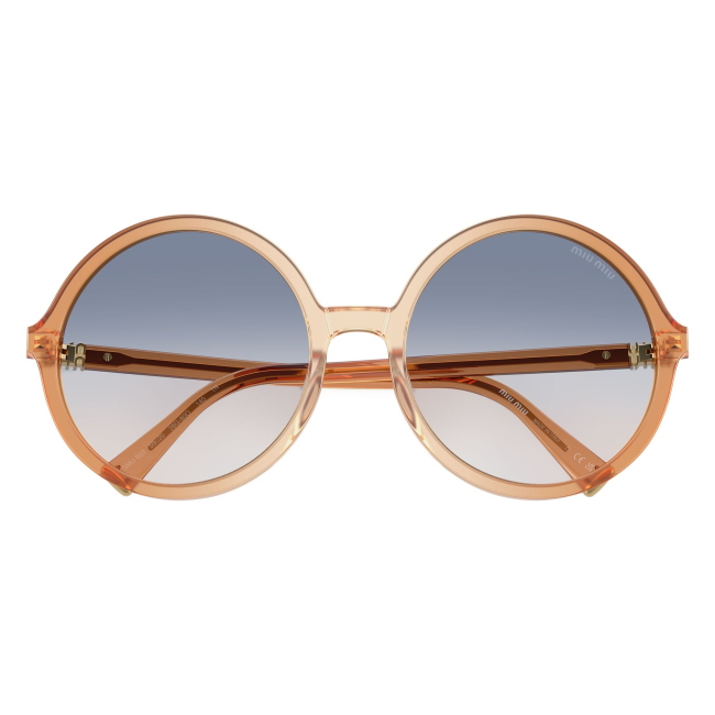 Miu Miu SMU B02 26G-80O: occhiale da sole da donna dalla forma rotonda in acetato Brown Gradient Brandy, con lenti Trasparente Sfumato Azzurro, calibro 59.