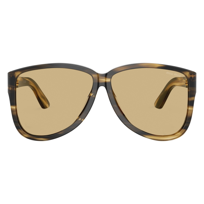 Miu Miu SMU A08 25E-1OR: occhiale da sole da donna dalla forma pilot in acetato Loden a righe, con lenti Giallo, calibro 61.