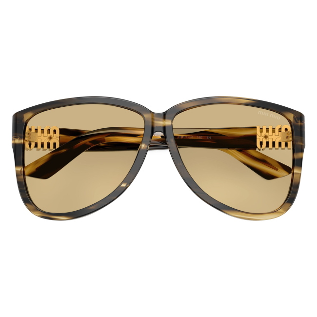 Miu Miu SMU A08 25E-1OR: occhiale da sole da donna dalla forma pilot in acetato Loden a righe, con lenti Giallo, calibro 61.