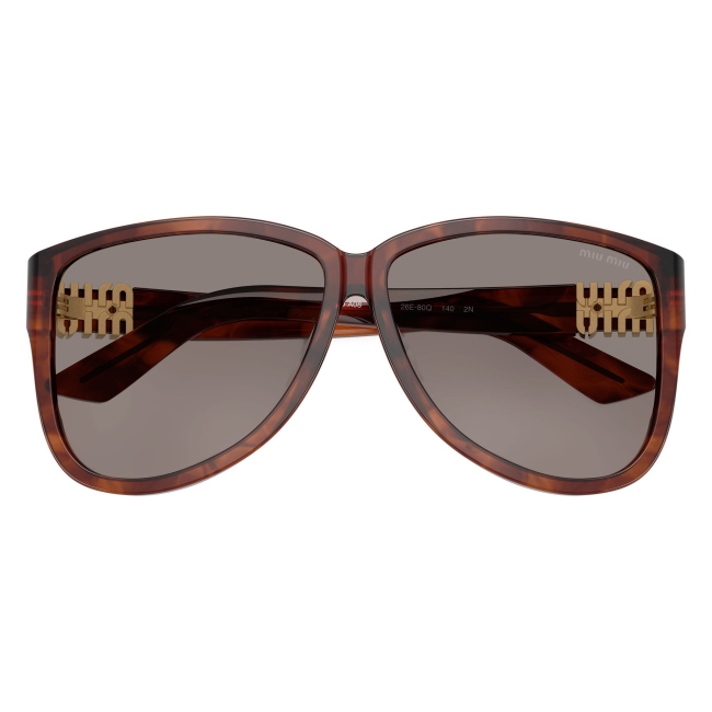 Miu Miu SMU A08 26E-80Q: occhiale da sole da donna dalla forma pilot in acetato Tabacco striato, con lenti Grigio scuro, calibro 61.