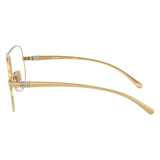 Miu Miu SMU A56 5AK-08N: occhiale da sole da donna dalla forma pilot in metallo Oro, con lenti Clear Blue-Violet Light Filter, calibro 66.