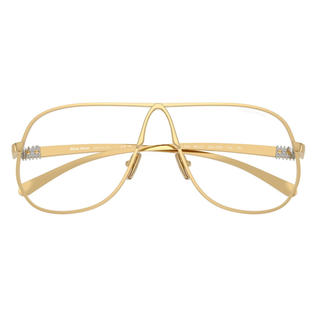 Miu Miu SMU A56 5AK-08N: occhiale da sole da donna dalla forma pilot in metallo Oro, con lenti Clear Blue-Violet Light Filter, calibro 66.
