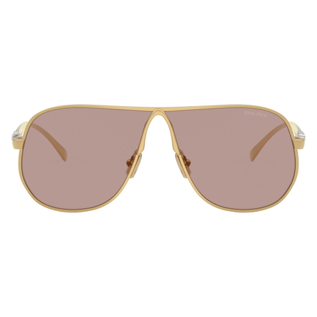 Miu Miu SMU A56 5AK-20I: occhiale da sole da donna dalla forma pilot in metallo Oro, con lenti Viola chiaro/Marrone, calibro 66.