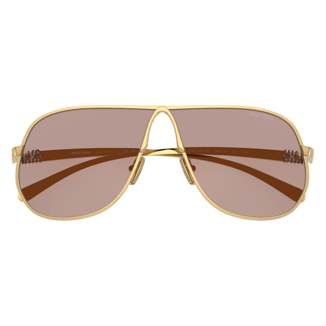 Miu Miu SMU A56 5AK-20I: occhiale da sole da donna dalla forma pilot in metallo Oro, con lenti Viola chiaro/Marrone, calibro 66.