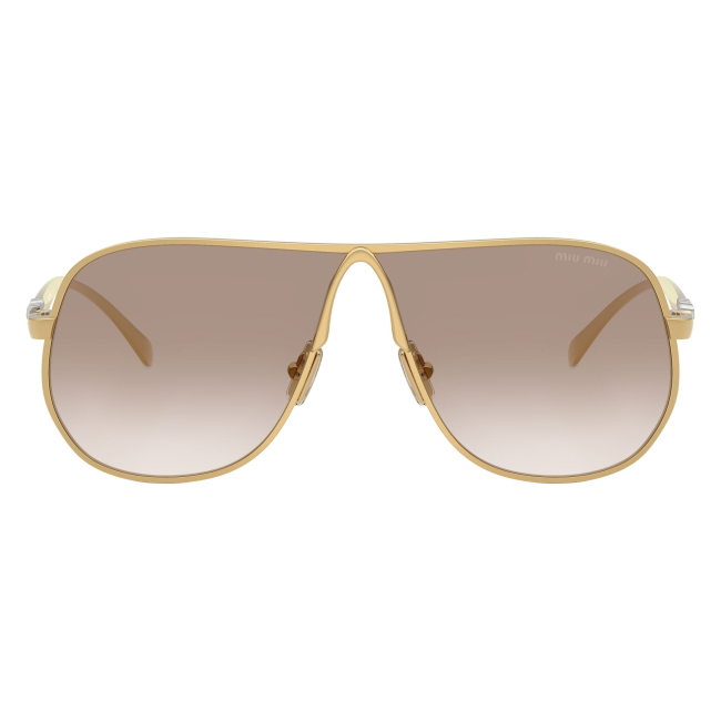 Miu Miu SMU A56 5AK-90L: occhiale da sole da donna dalla forma pilot in metallo Oro, con lenti Trasparente Sfumato Marrone, calibro 66.