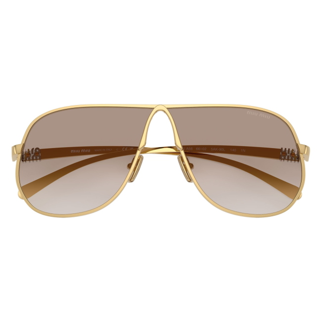 Miu Miu SMU A56 5AK-90L: occhiale da sole da donna dalla forma pilot in metallo Oro, con lenti Trasparente Sfumato Marrone, calibro 66.