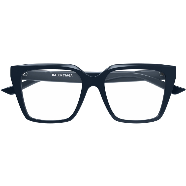 Balenciaga BB0130O, colore 011. Montatura da vista dalla forma rettangolare, finitura blu, misure 53-17-145 mm.
