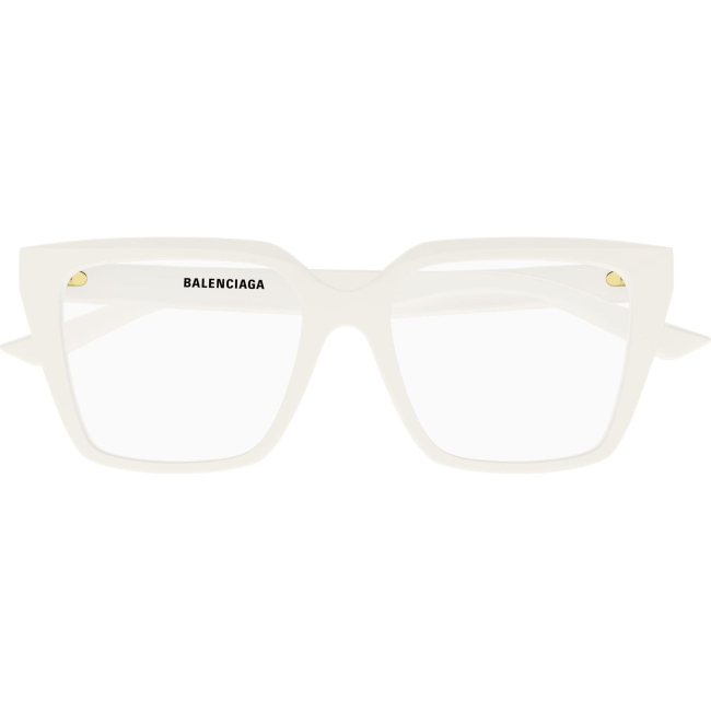 Balenciaga BB0130O, colore 014. Montatura da vista dalla forma rettangolare, finitura bianco, misure 53-17-145 mm.