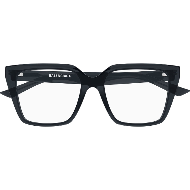 Balenciaga BB0130O, colore 017. Montatura da vista dalla forma rettangolare, finitura grigio, misure 53-17-145 mm.