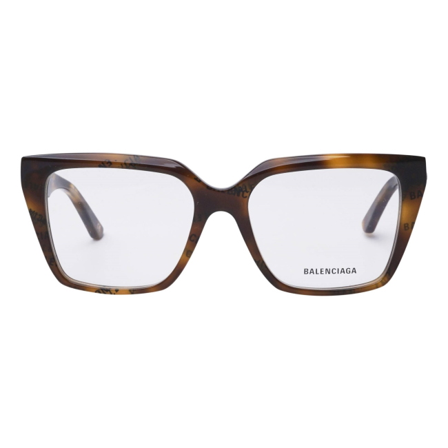 Balenciaga BB0130O, colore 008. Montatura da vista dalla forma rettangolare, finitura avana, misure 53-17-145 mm.
