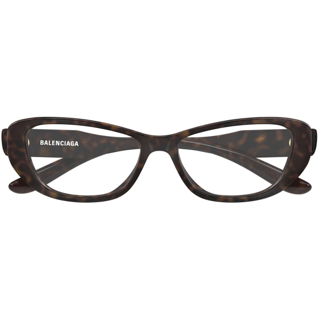 Balenciaga BB0514O, colore 002. Montatura da vista dalla forma geometrica, finitura avana, misure 55-15-140 mm.