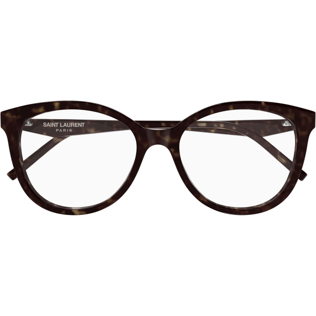 Saint Laurent SL M184, colore 002. Montatura da vista dalla forma cat-eye, finitura avana, misure 53-17-140 mm.