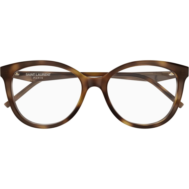 Saint Laurent SL M184, colore 008. Montatura da vista dalla forma cat-eye, finitura avana, misure 55-17-145 mm.
