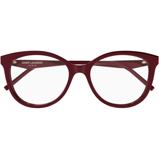 Saint Laurent SL M184, colore 010. Montatura da vista dalla forma cat-eye, finitura rosso, misure 55-17-145 mm.