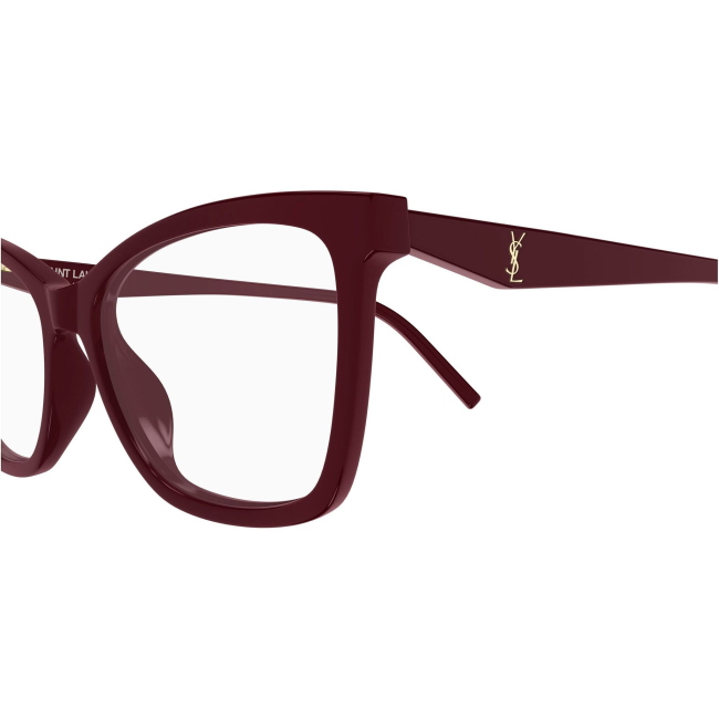 Saint Laurent SL M183, colore 005. Montatura da vista dalla forma cat-eye, finitura rosso, misure 57-17-145 mm.