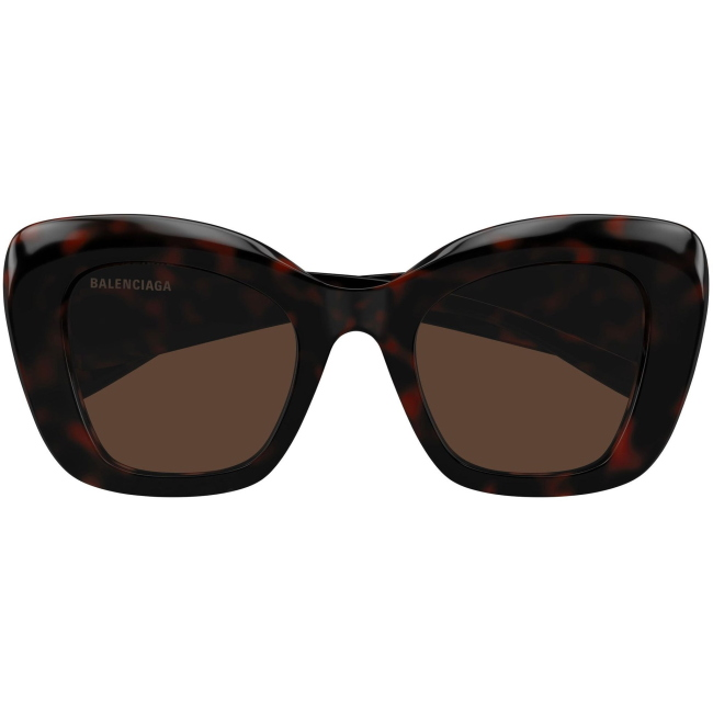 Balenciaga BB0503S, colore 002. Occhiali da sole dalla forma a farfalla, finitura avana, misure 54-22-145 mm.
